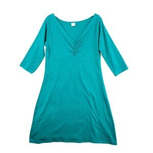Global Girlfriend Better Than‎ Basic Organic Cotton Ruched Dress Teal Size M